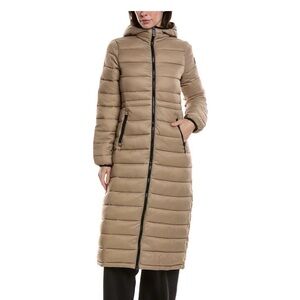 Noize Long Quilted Puffer Coat in Taupe